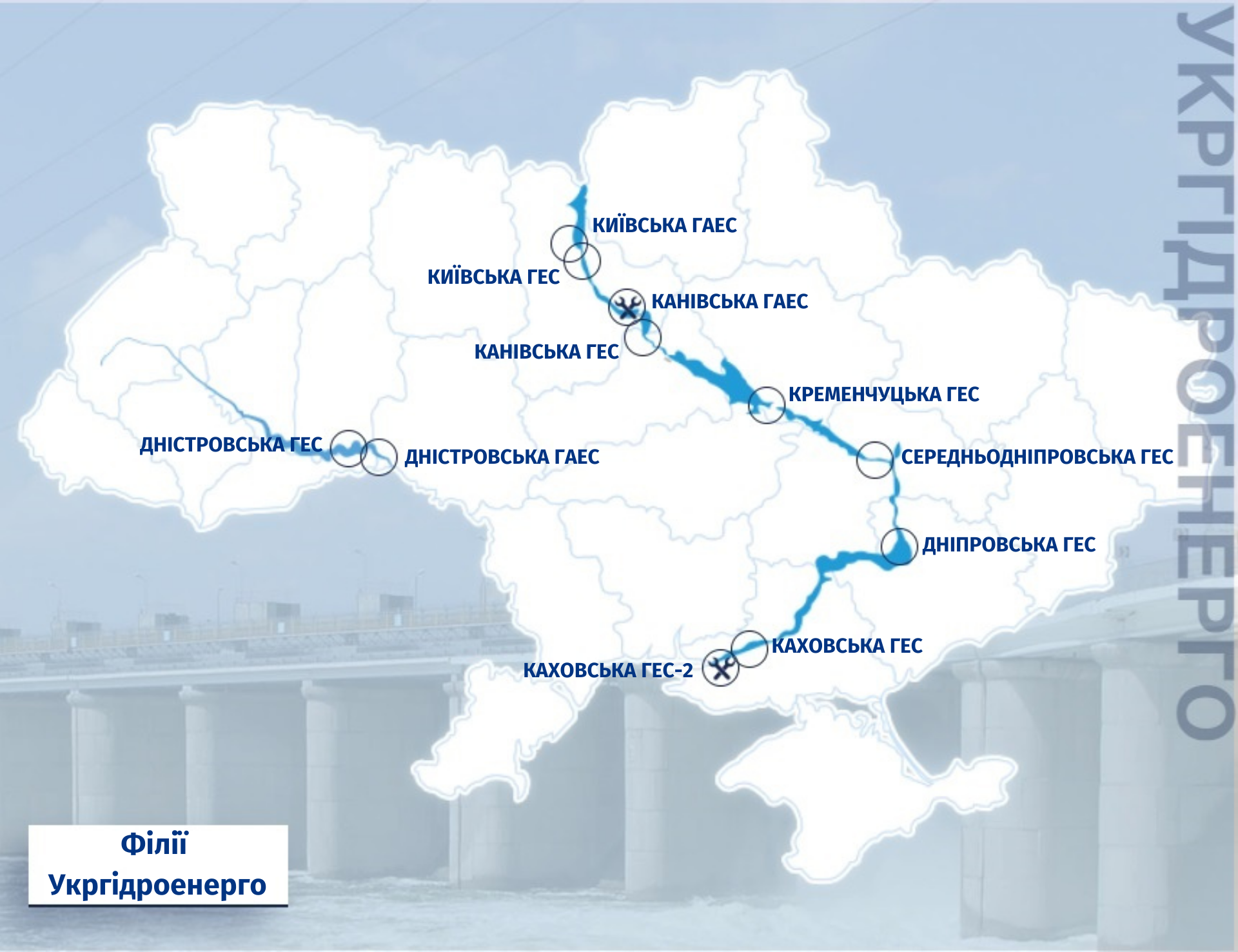 Гідроелектростанції на карті України 